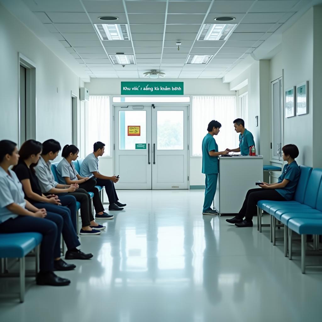 Khu vực chờ khám bệnh sạch sẽ và quy trình làm thủ tục tại Bệnh viện Đa khoa H. Tân Trụ