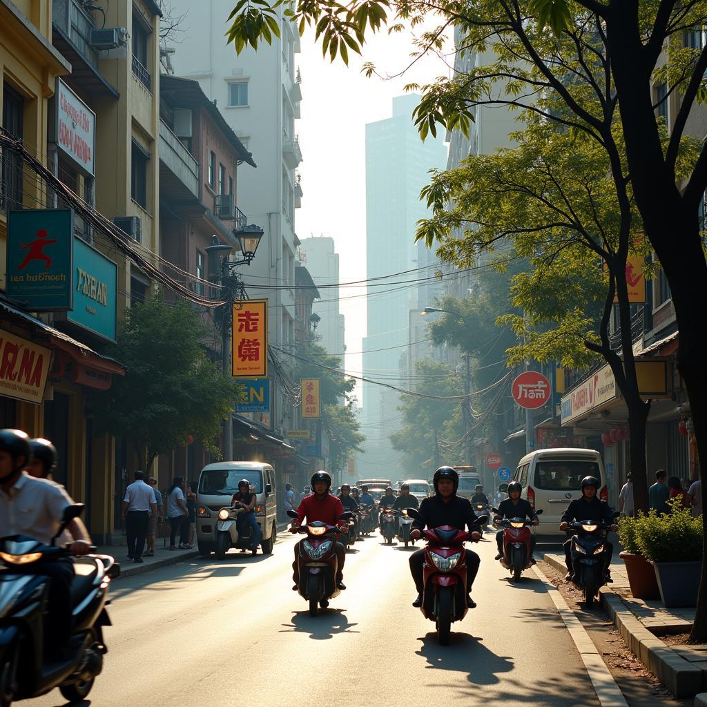 Khung cảnh sầm uất, hiện đại của Phường Giảng Võ Ba Đình, Hà Nội, pha trộn nét cổ kính.