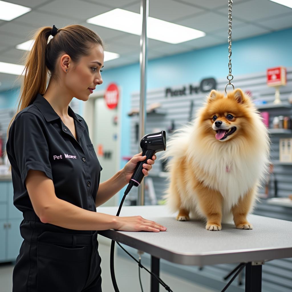 Không gian dịch vụ grooming chuyên nghiệp tại Pet Mart Quang Trung, 312 Quang Trung, Gò Vấp cho chó mèo.