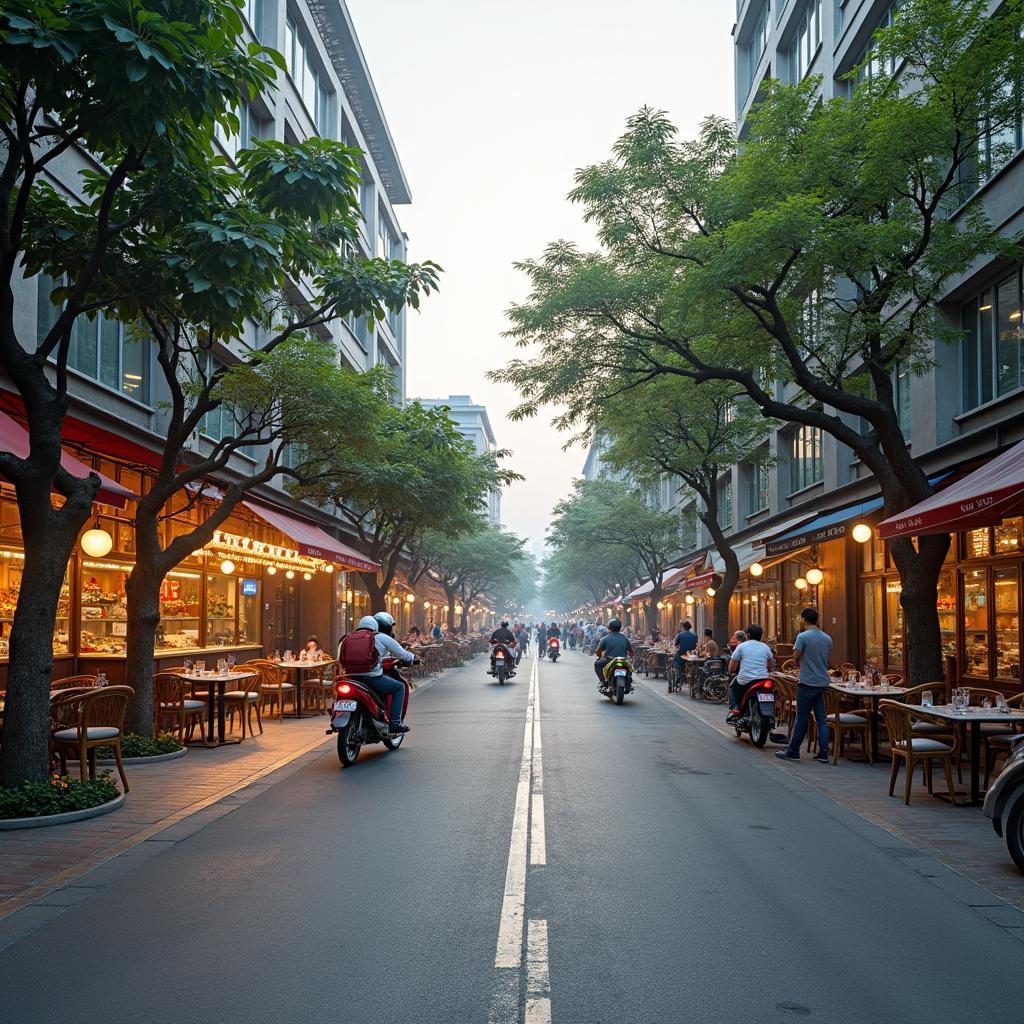 Hình ảnh khu vực đường Tôn Quang Phiệt gần Trường Cao đẳng Y dược ASEAN sôi động