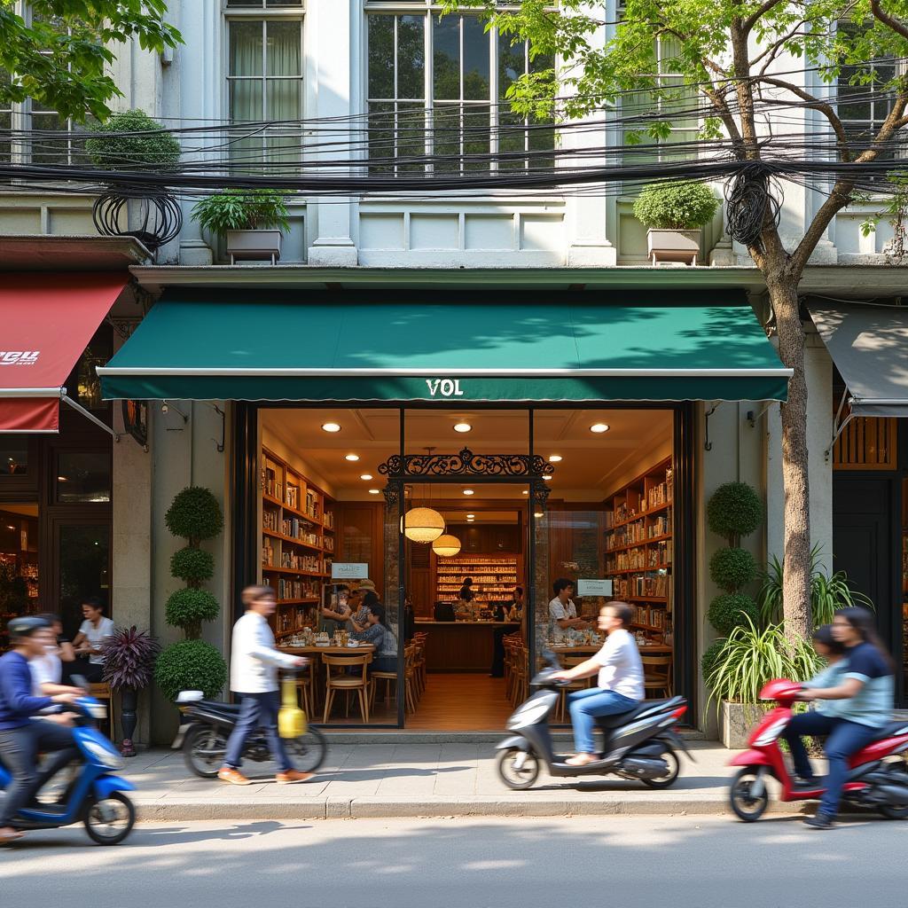 Khung cảnh nhộn nhịp của khu vực xung quanh tòa nhà 187 Nguyễn Lương Bằng với các cửa hàng và quán ăn