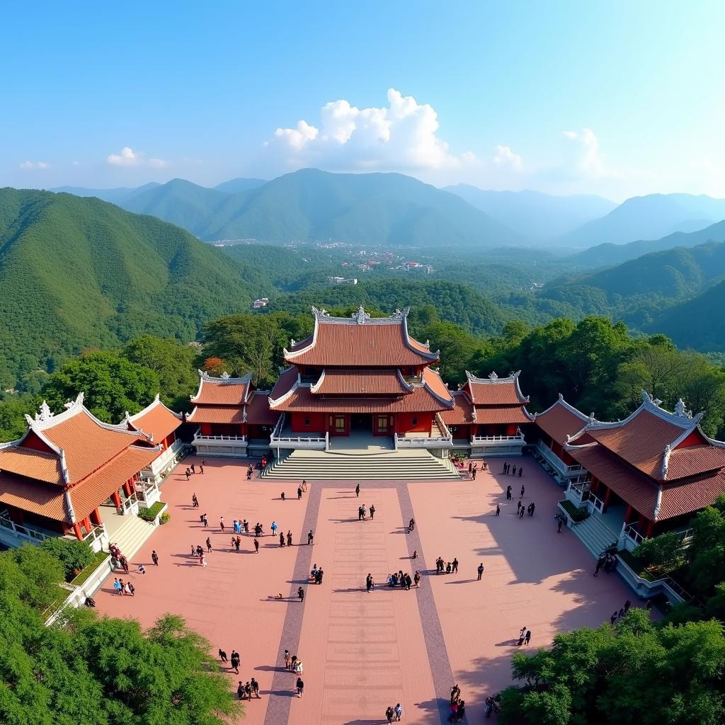 Toàn cảnh đền Ông Bảy uy nghi và cổ kính tọa lạc tại xã Bảo Hà, tỉnh Lào Cai, thu hút đông đảo du khách thập phương