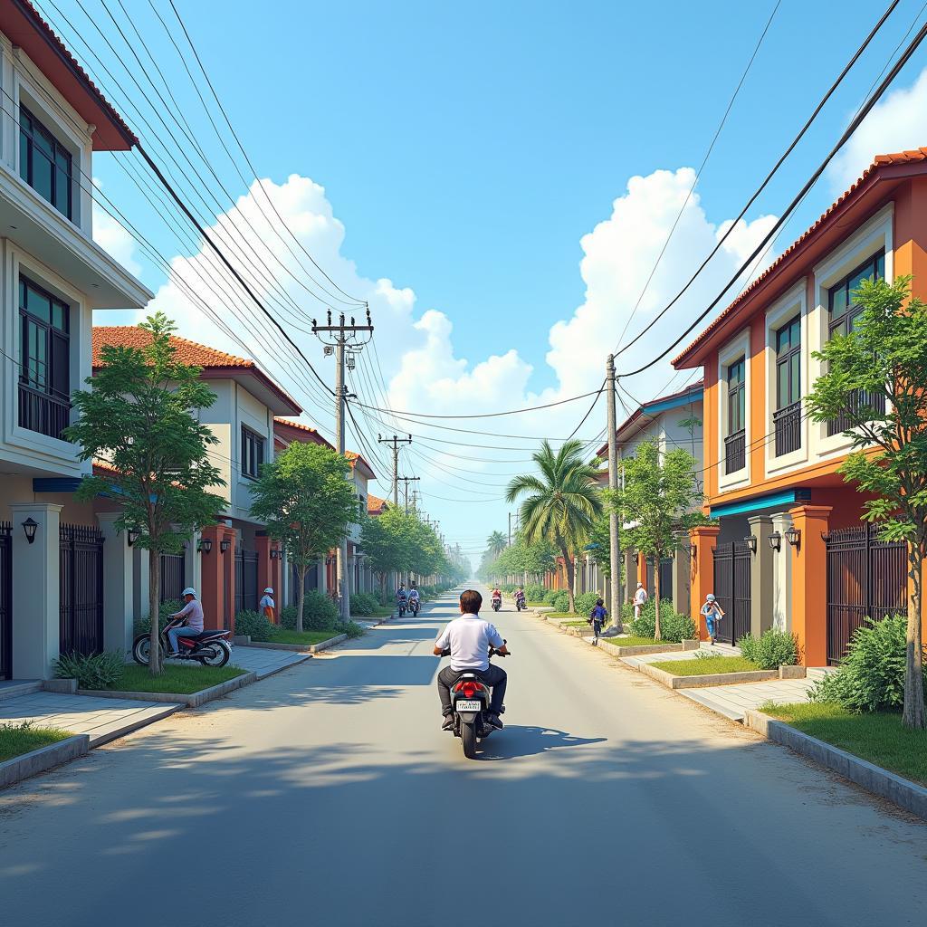 Hình ảnh một góc đường phố tại Phường Đào Viên, Bắc Ninh với những ngôi nhà mới và hạ tầng đang được xây dựng