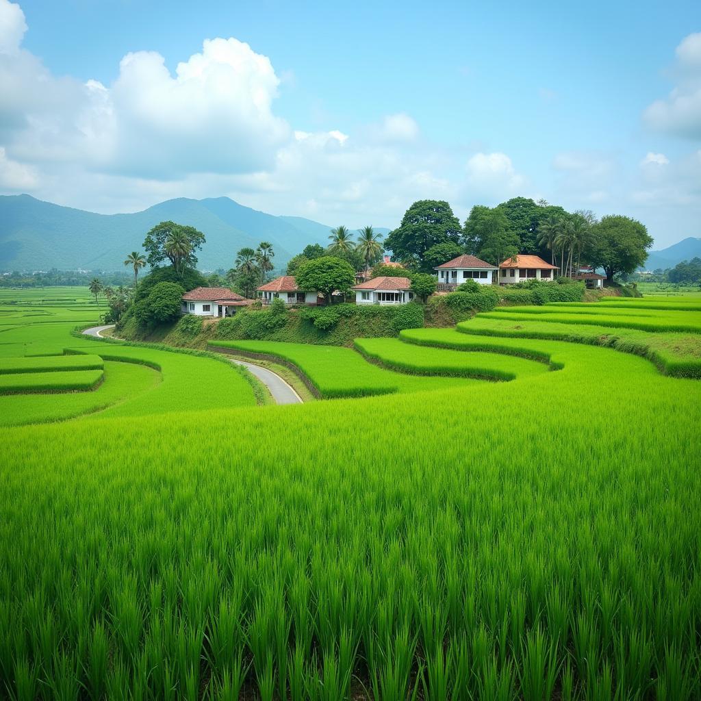 Khám phá khung cảnh làng quê yên bình với những cánh đồng và con đường nhỏ ở Huyện Đại Lộc