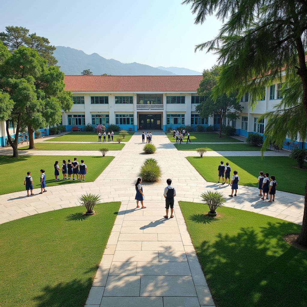 Khuôn viên xanh mát và sạch đẹp của Trường Tiểu học Chi Lăng, TP. Pleiku, là nơi lý tưởng cho các hoạt động ngoài trời của học sinh