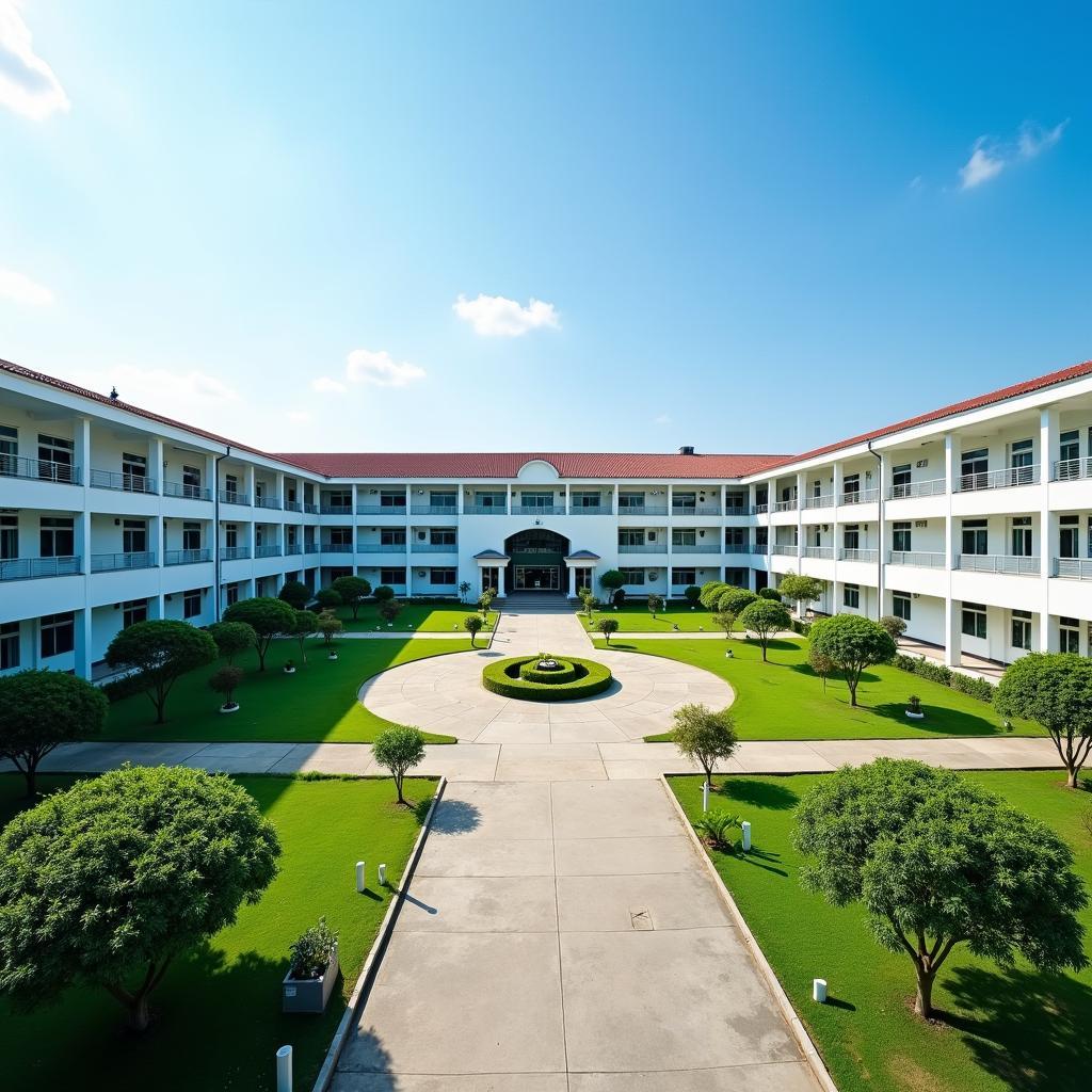 Toàn cảnh khuôn viên Trường Tiểu học Nguyễn Trọng Tuyến, quận Phú Nhuận với sân trường rộng rãi, nhiều cây xanh và các dãy phòng học khang trang.