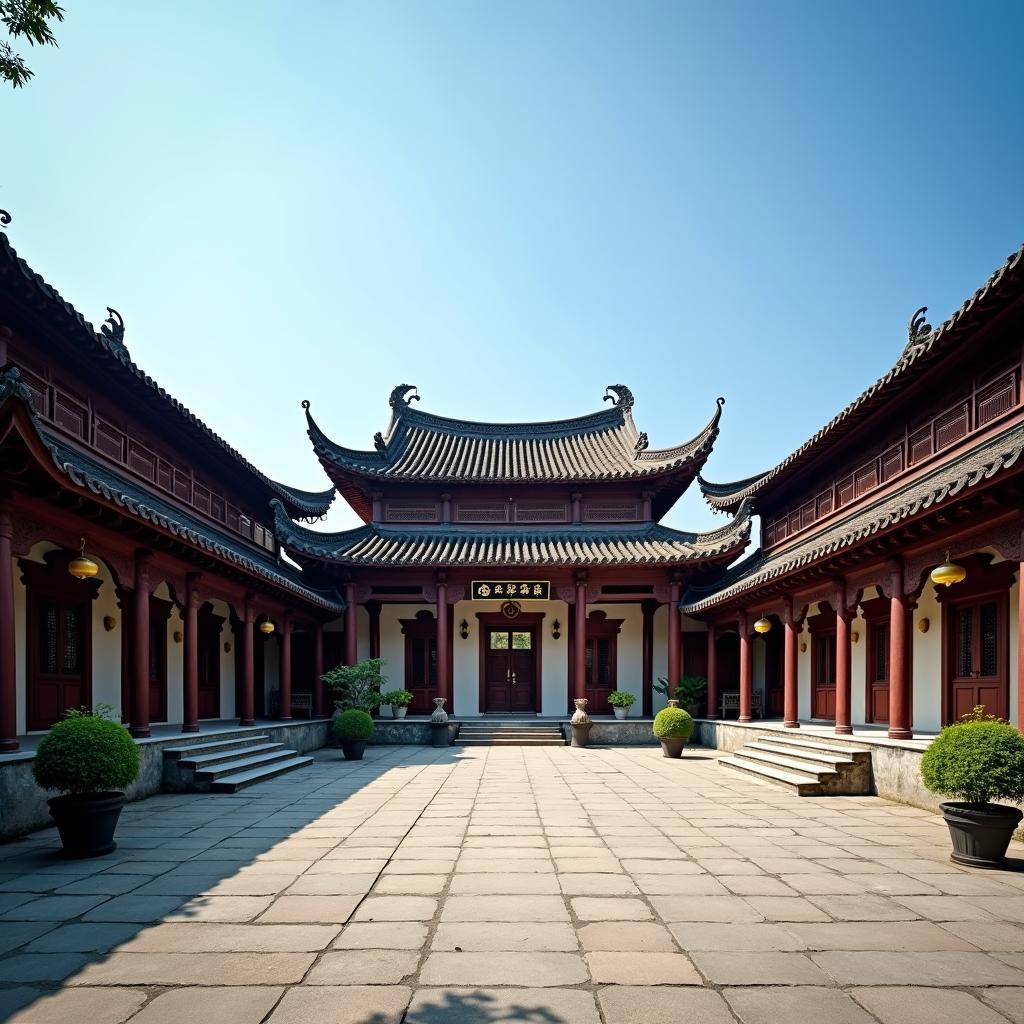 Vẻ đẹp kiến trúc cổ kính và trang nghiêm của đền A Sào, tỉnh Hưng Yên với mái ngói cong và các chi tiết chạm khắc tinh xảo