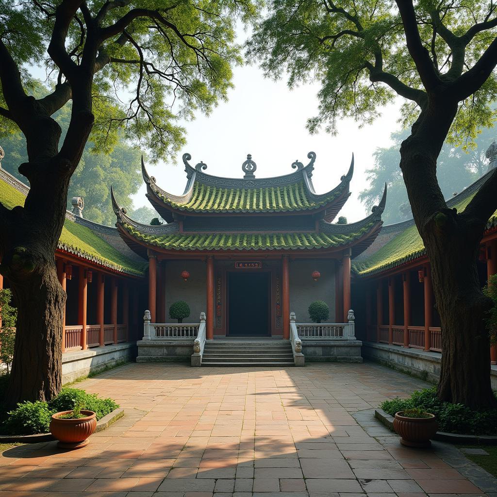 Toàn cảnh kiến trúc cổ kính uy nghiêm của Đền Thượng tại khu di tích Đền Gióng Phù Đổng.
