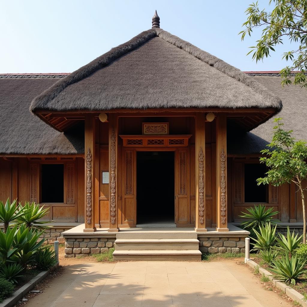 Kiến trúc nhà Gươl truyền thống của đồng bào Cơ Tu tại huyện Nam Giang, trung tâm sinh hoạt cộng đồng.