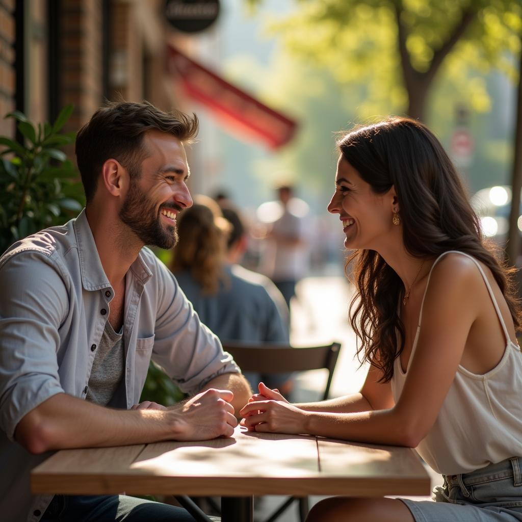 Hai người bạn từng yêu nhau vui vẻ trò chuyện, cho thấy họ đã thực sự bước tiếp và sẵn sàng cho tình bạn.