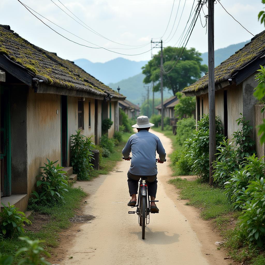 Khung cảnh một ngôi làng yên bình tại xã Bắc Thụy Anh, Tỉnh Hưng Yên với con đường đất và những ngôi nhà truyền thống