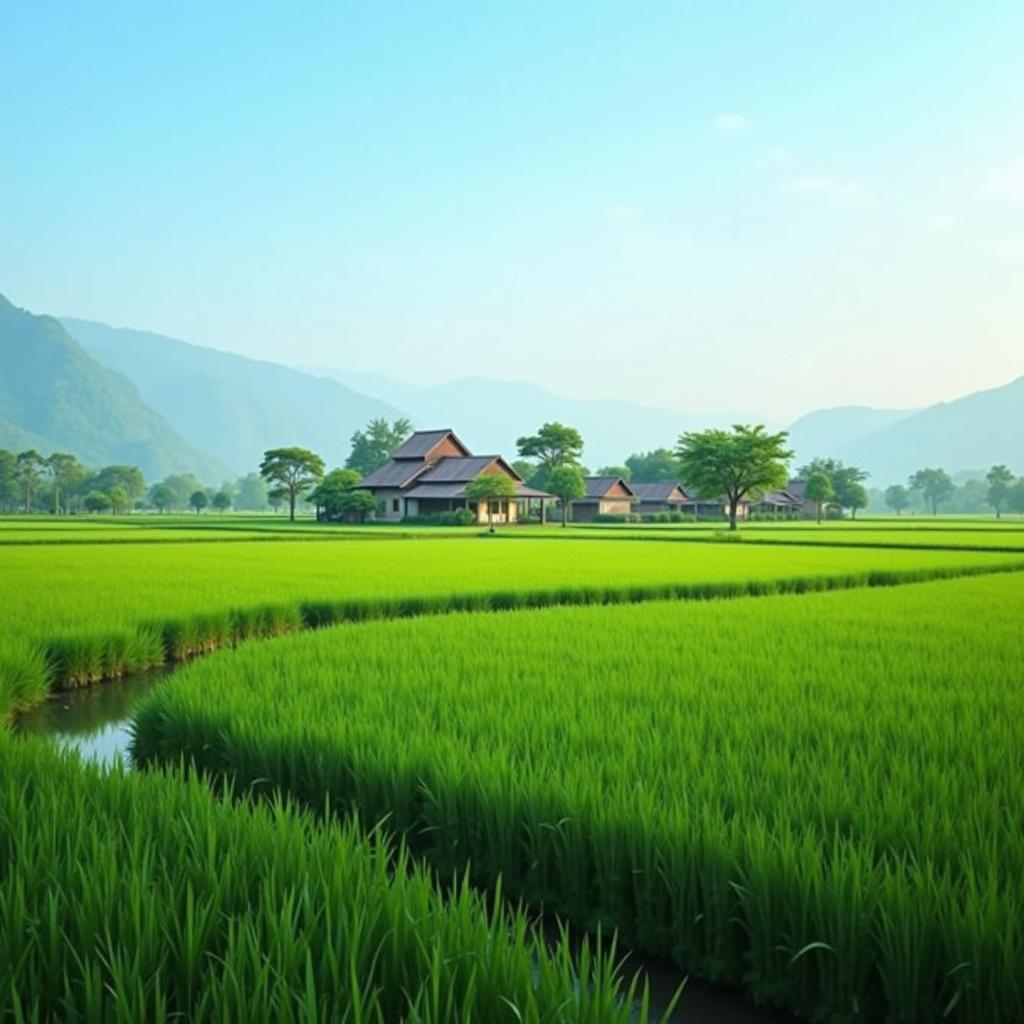 Canh quan lang que yen binh Hong Van Lien, Thuong Tin voi dong lua, song nho va nha co