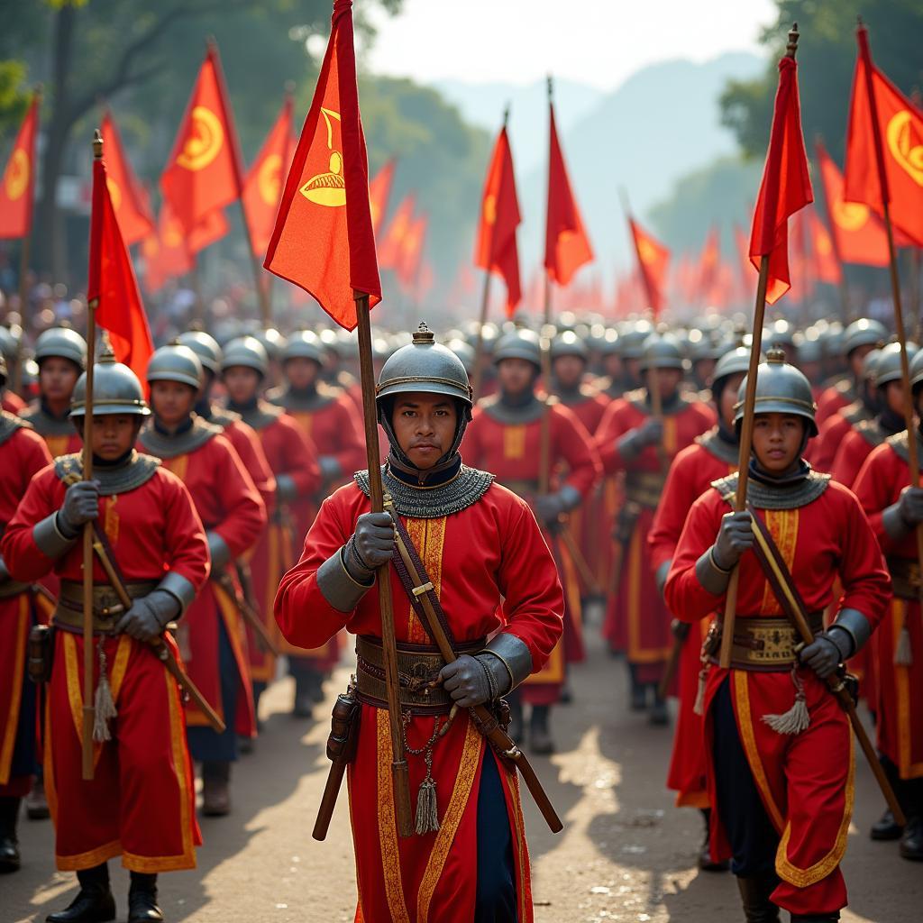 Lễ hội Gióng Phù Đổng tái hiện sống động trận đánh hào hùng của Thánh Gióng chống giặc Ân.