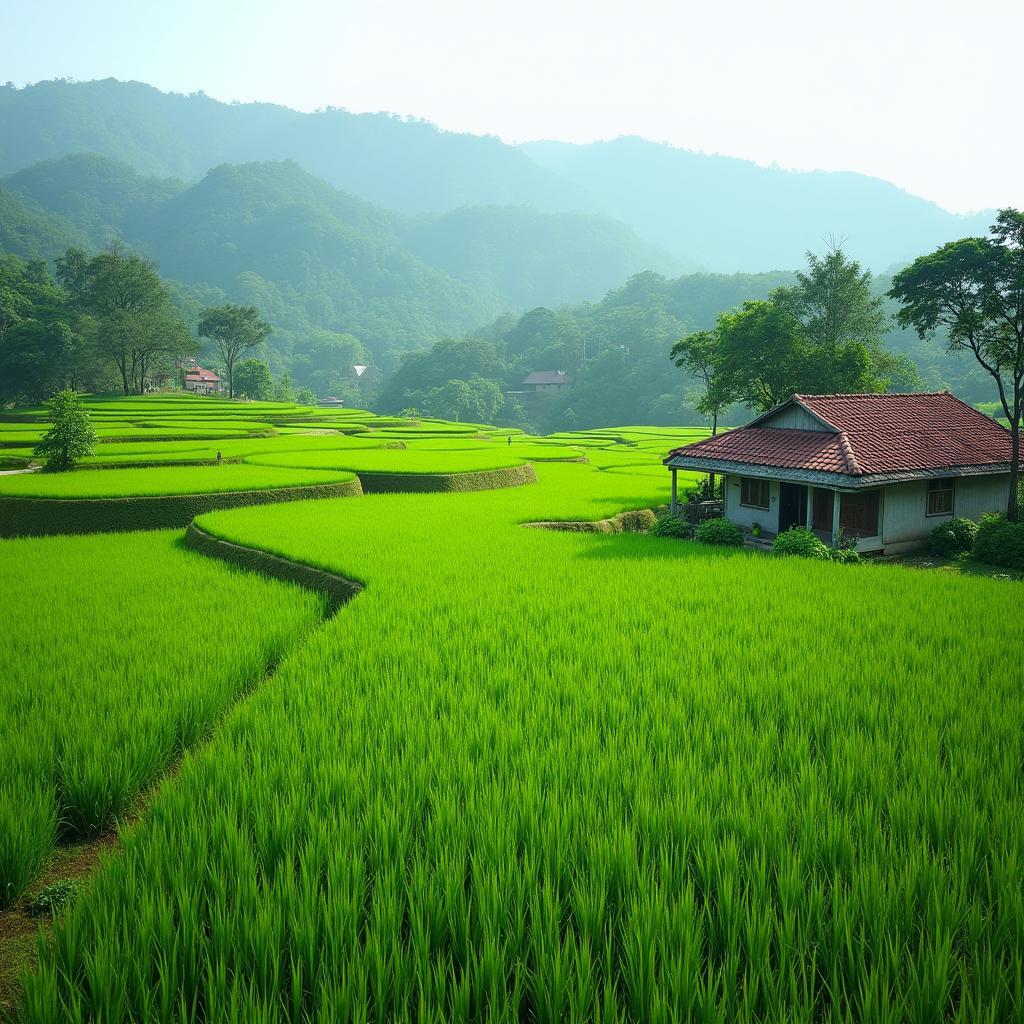 Canh dep nong thon Xa Lien Son Phu Tho voi dong lua va duong que yen binh