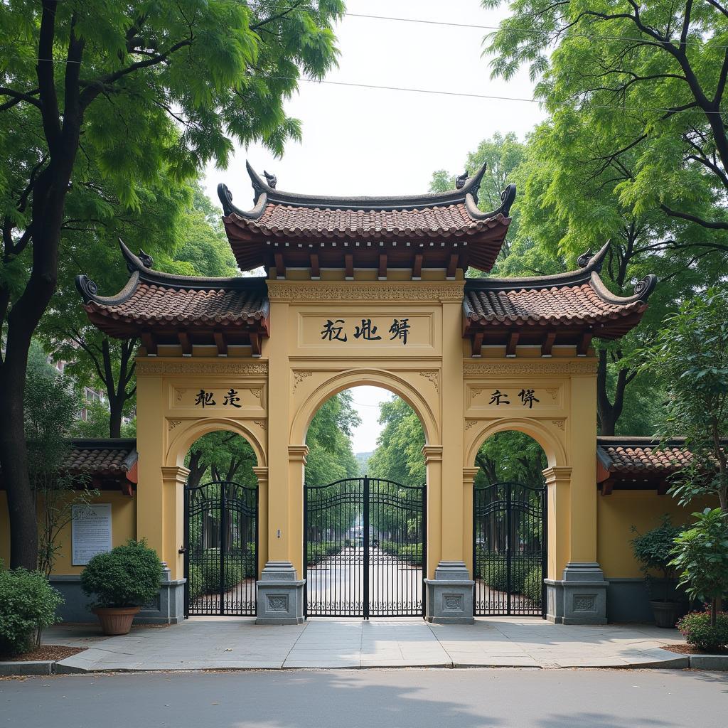 Lối vào chính Nghĩa Trang Mai Dịch trên đường Trần Vỹ quận Cầu Giấy