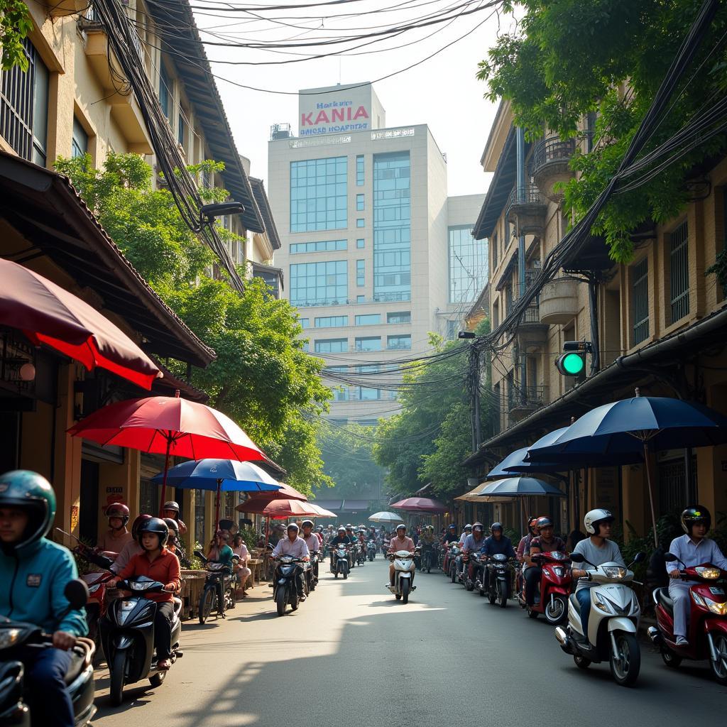 Lối vào Ngõ 1A Tôn Thất Tùng sầm uất với xe cộ qua lại, đối diện là Bệnh viện Đại học Y.
