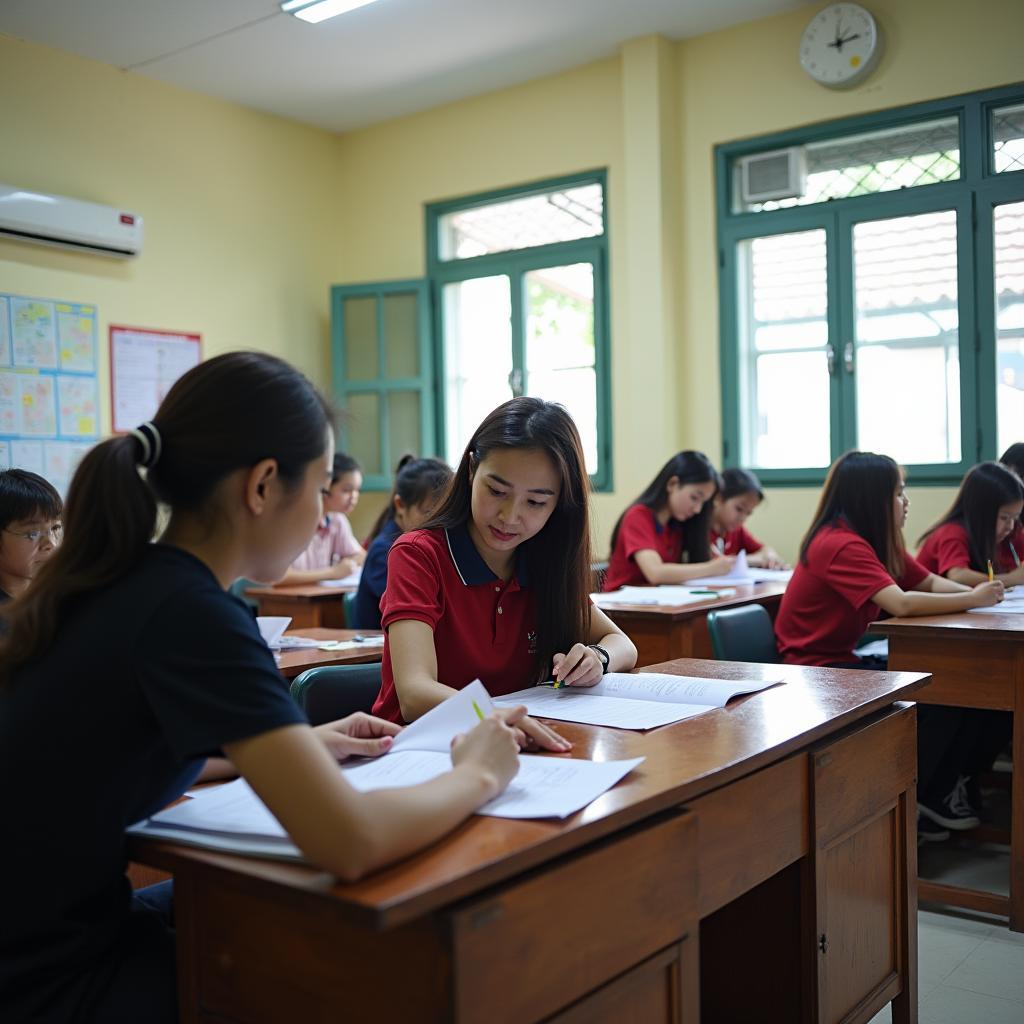 Một lớp học bổ túc văn hóa tại Trung tâm GDTX Quận 12 với học viên đa dạng lứa tuổi.