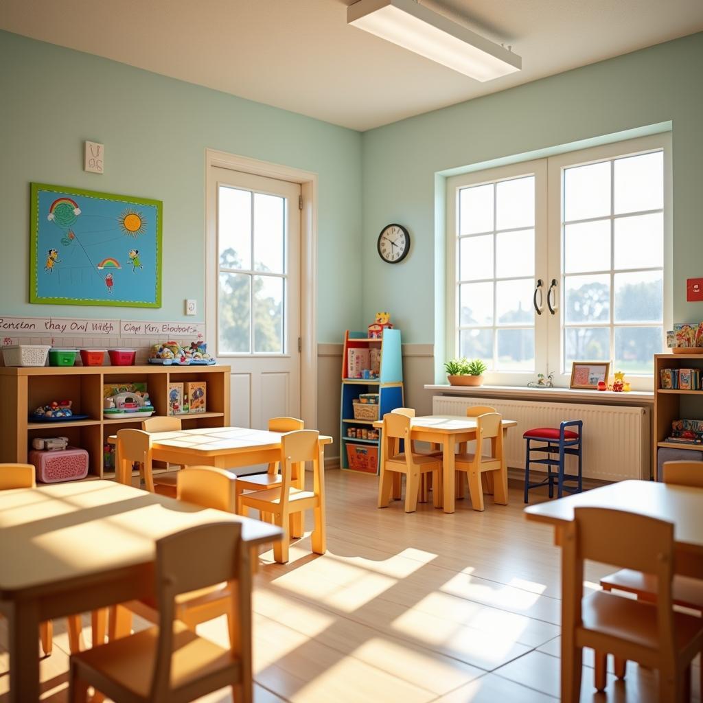 Không gian lớp học ngập tràn ánh sáng và đồ dùng học tập tại Trường MN Sunshine, 142 Đường số 6