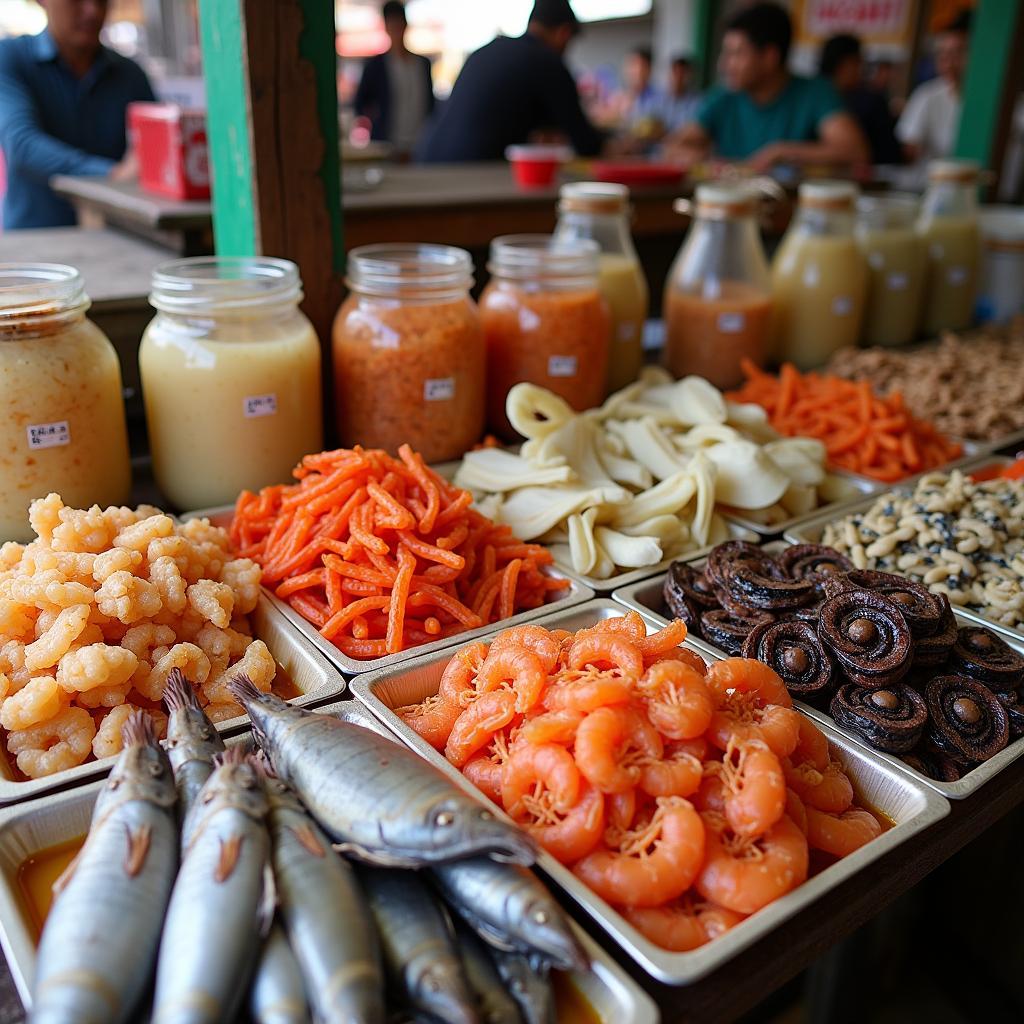 Cac loai mam, tom kho, ca kho bay ban o cho Rach Soi, dac san Kien Giang
