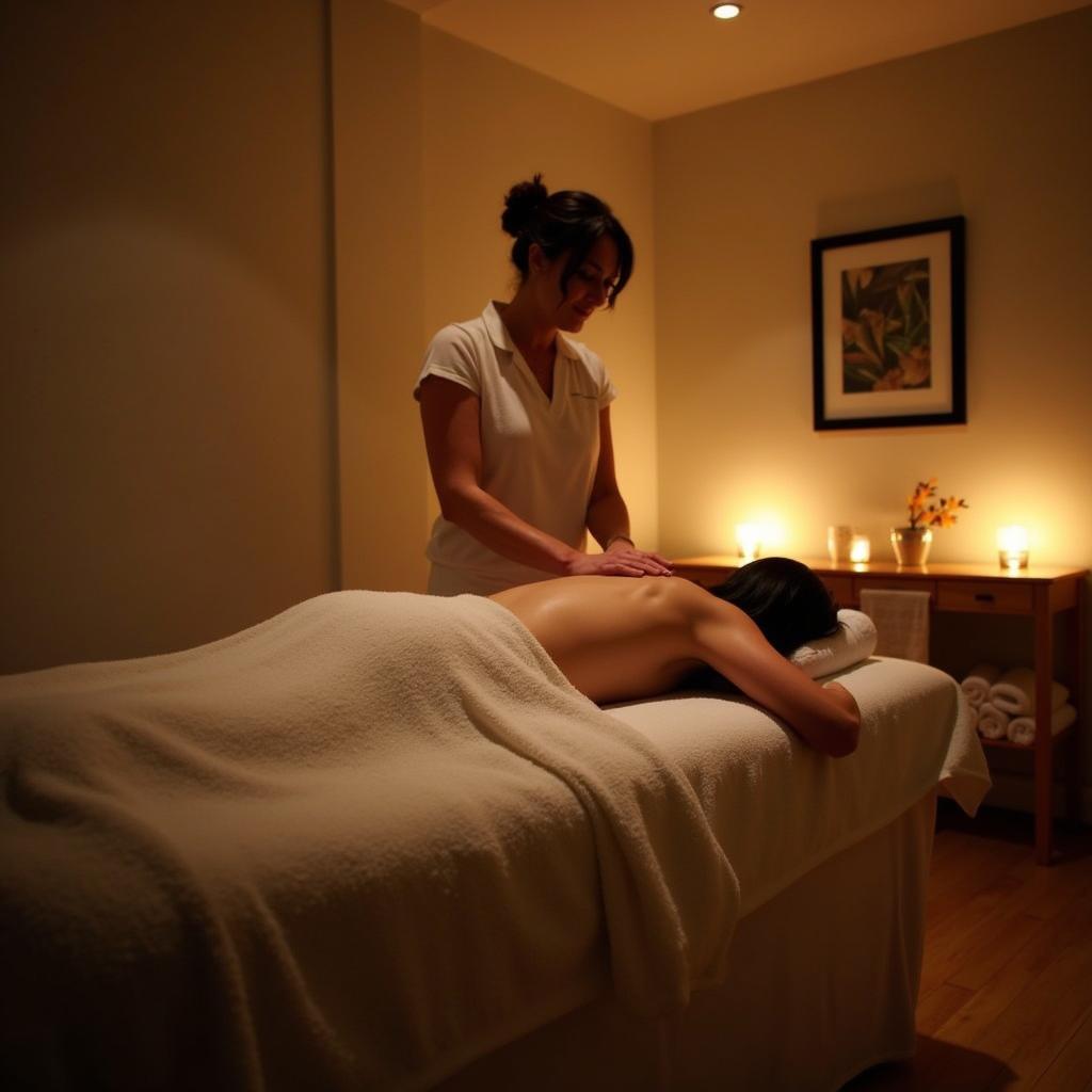 Hình ảnh minh họa một buổi massage thư giãn toàn thân tại không gian trị liệu yên tĩnh, thoải mái