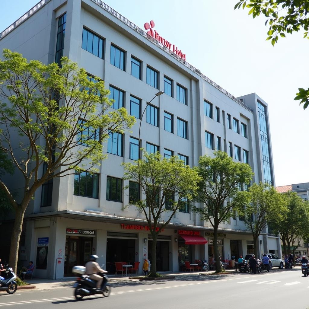 Hình ảnh mặt tiền hiện đại và sáng sủa của Daisy Hotel tại 43 Nguyễn Thị Minh Khai, P. Tân Lập, một địa chỉ lưu trú quen thuộc tại TP. Nha Trang