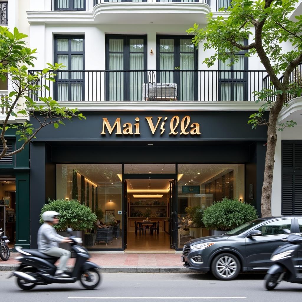 Mặt tiền khách sạn Mai Villa Hotel 1 tại A15 Nguyễn Chánh, khu phố Trung Hoà sầm uất và văn minh.