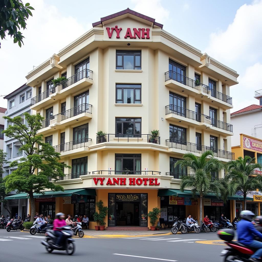 Hình ảnh mặt tiền khách sạn Vy Anh Đà Lạt tọa lạc tại số 89 Nguyễn Văn Trỗi, một con đường sầm uất
