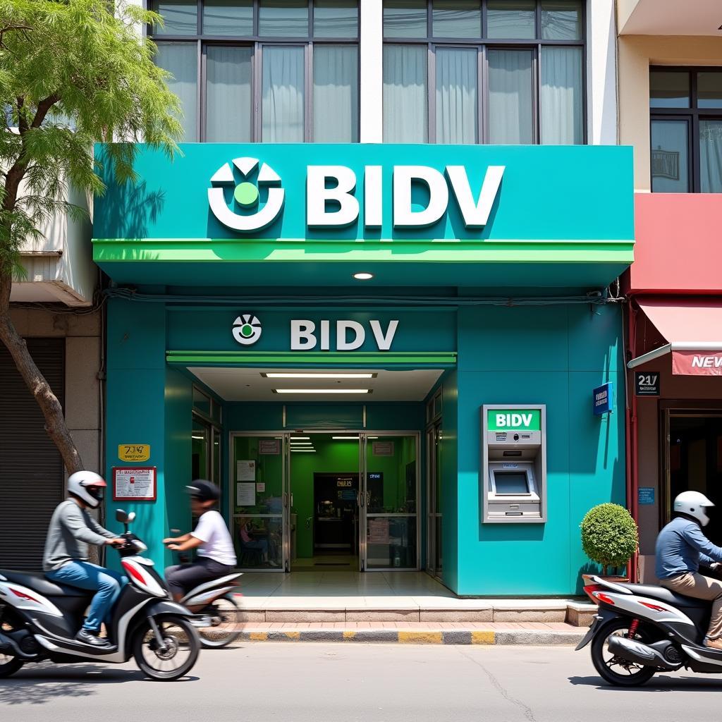 Hình ảnh mặt tiền chi nhánh ngân hàng BIDV Nguyễn Trãi tại số 75C, gần nút giao Ngã Tư Sở sầm uất.