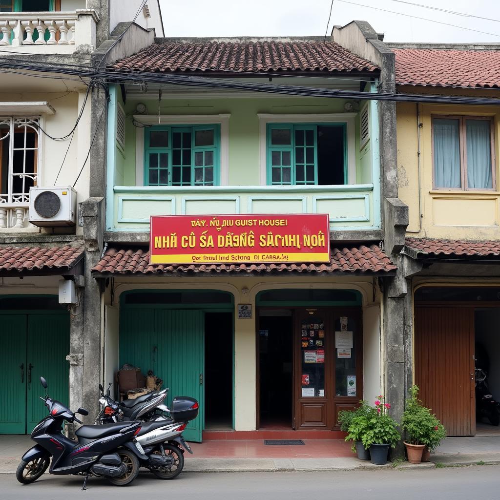 Quang cảnh bên ngoài Nhà nghỉ Đậu Cũng Được, một lựa chọn lưu trú bình dân tại Thuận An, Bình Dương.