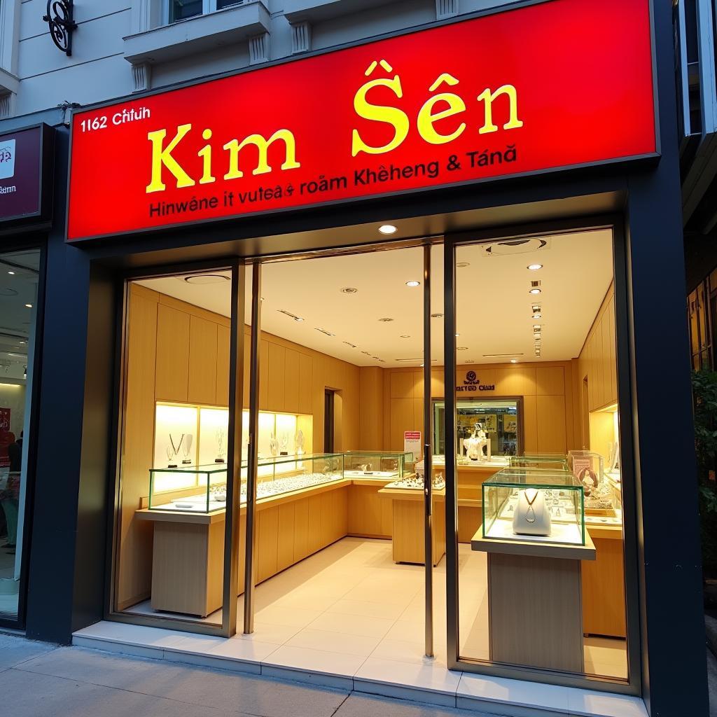Mặt tiền Tiệm vàng Kim Sen uy tín tại 152 Phố Cổ Diệu, Q.11 với bảng hiệu màu đỏ nổi bật.