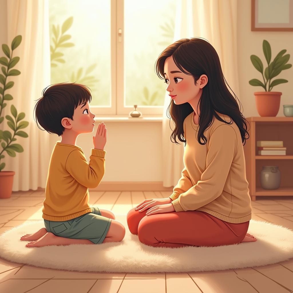 Mẹ kiên nhẫn lắng nghe con chia sẻ vấn đề gặp phải để cùng con tìm cách giải quyết hiệu quả
