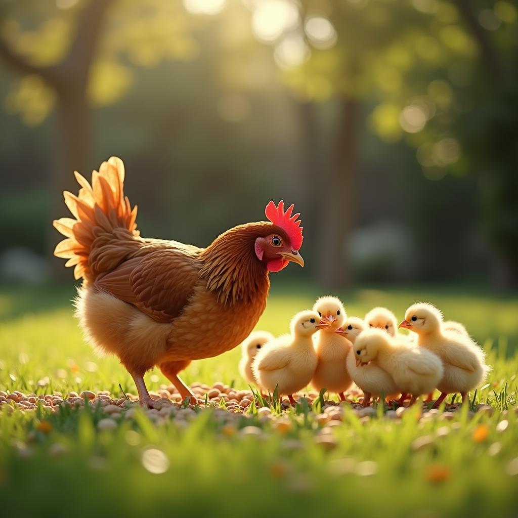 Ý nghĩa giấc mơ thấy gà mái mẹ và đàn con líu ríu tìm mồi, biểu tượng của sự sung túc, ấm no và hạnh phúc gia đình viên mãn