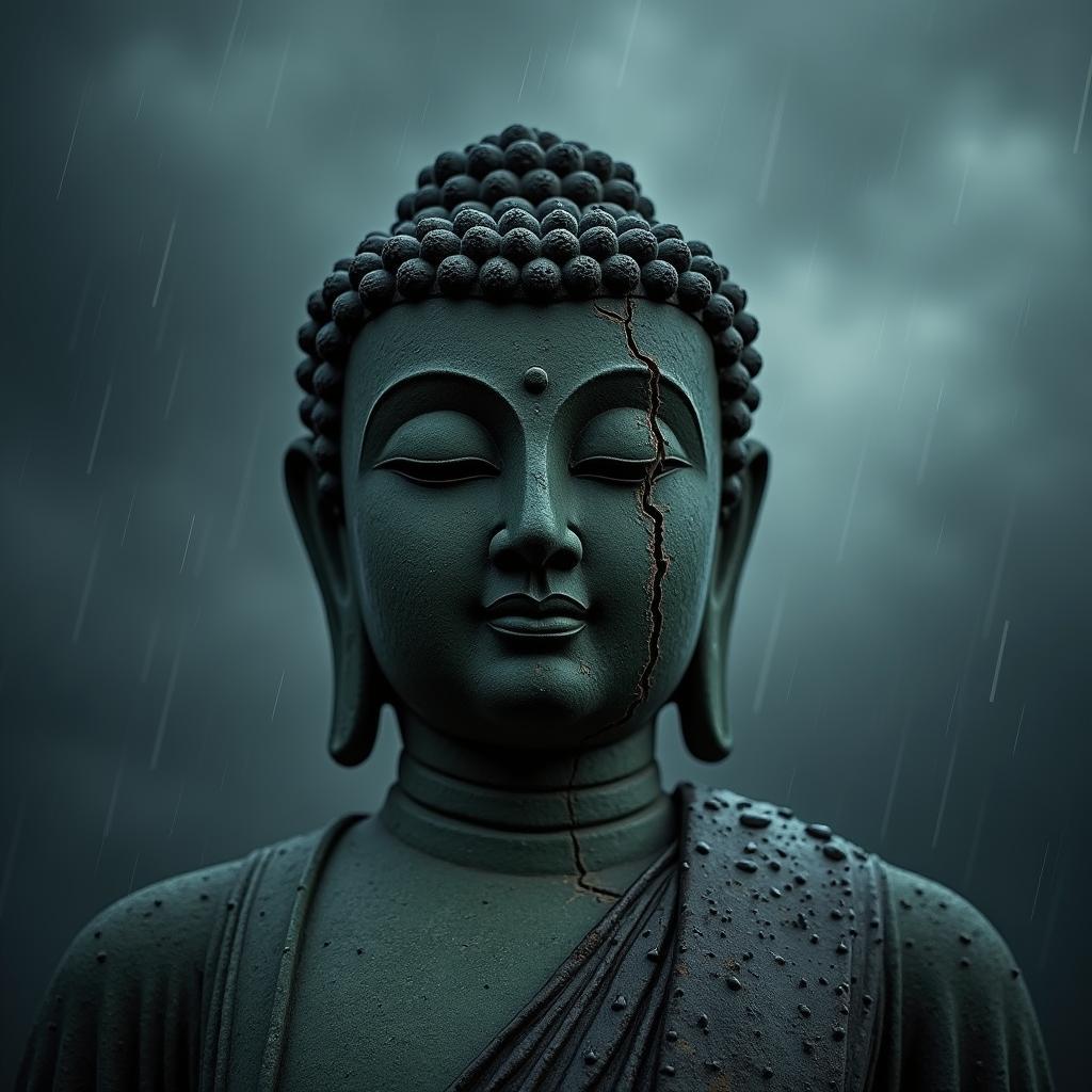 Hình ảnh tượng Phật bằng đá bị nứt vỡ trong mơ là lời cảnh báo về những xung đột nội tâm và niềm tin lung lay