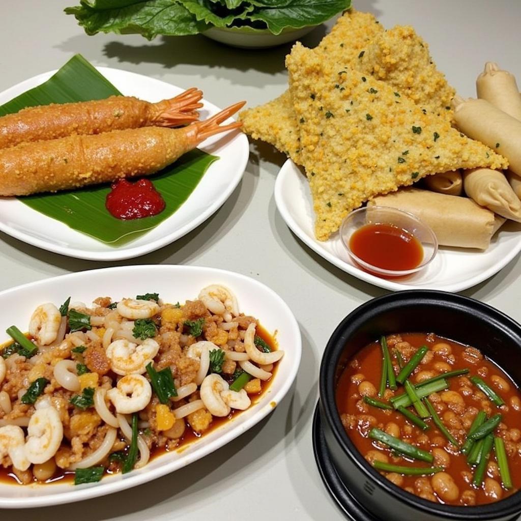 Tuyển chọn các món ăn đặc trưng ẩm thực Nam Bộ tại quán Cô Ba Sài Gòn như bánh xèo, gỏi cuốn, cá kho tộ.