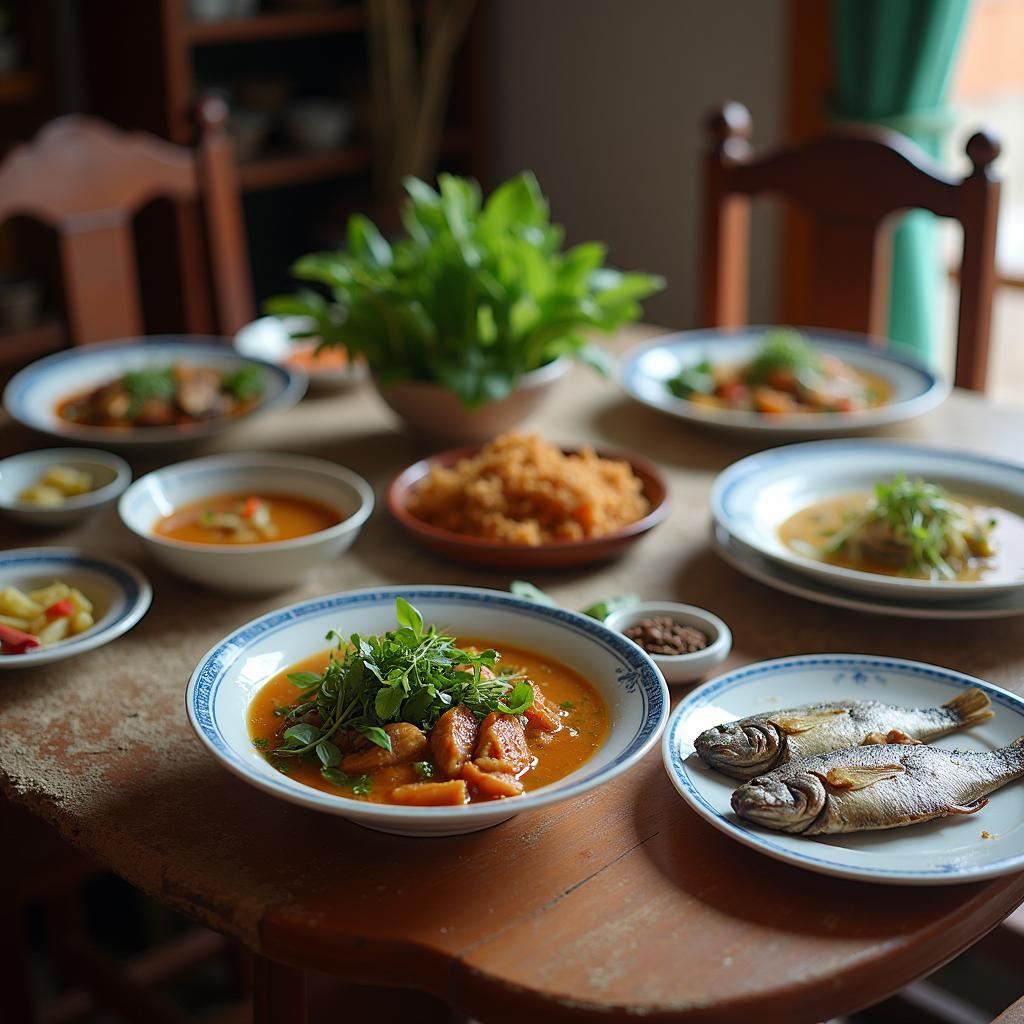 Bữa cơm gia đình ấm cúng với các món ăn đặc sản đồng quê tại xã Bình An