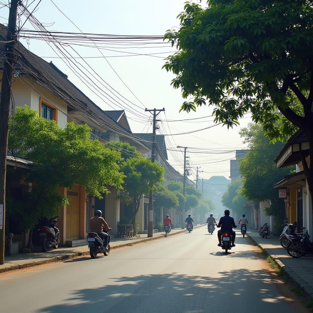 Hinh anh mot goc pho yen binh tai phuong Van Phu tinh Lao Cai vao buoi sang