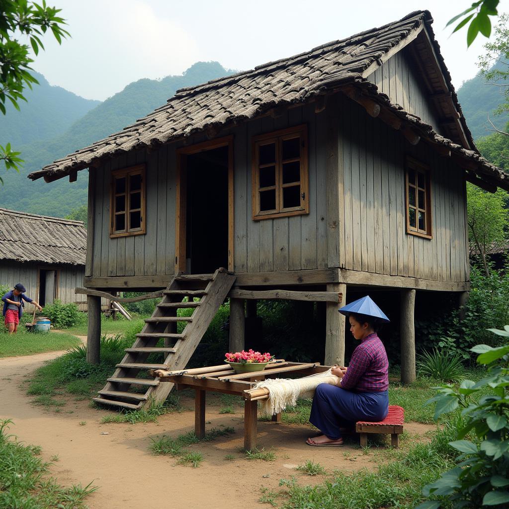 Ngôi nhà sàn truyền thống của người dân tộc Tày tại Xã Tân Quang, Tuyên Quang.