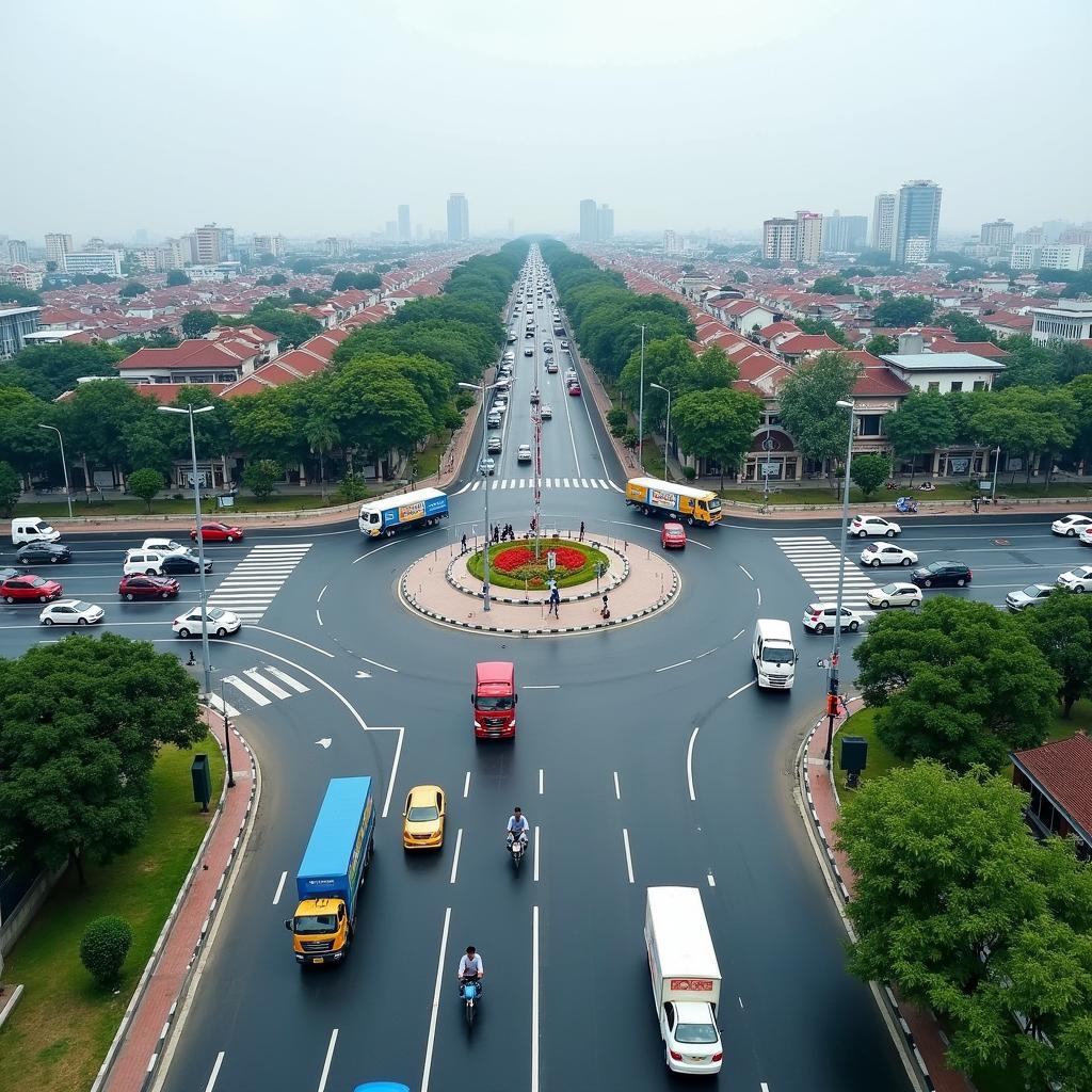 Hình ảnh Ngã ba Xuân Mai, điểm giao cắt huyết mạch của Quốc lộ 6 và Đường Hồ Chí Minh tại Chương Mỹ, Hà Nội.