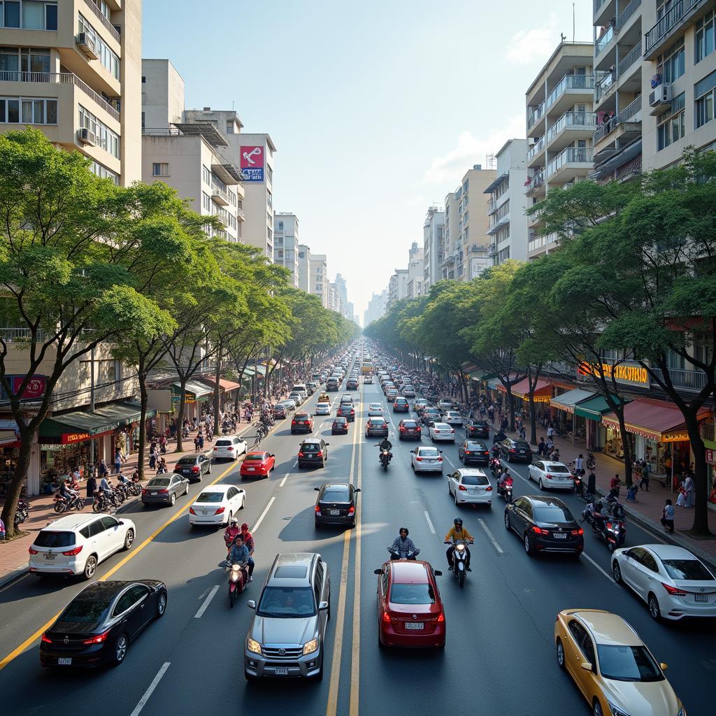 Hình ảnh ngã tư Chợ Cầu sầm uất tại phường Đông Hưng Thuận Quận 12 giao thông đông đúc.