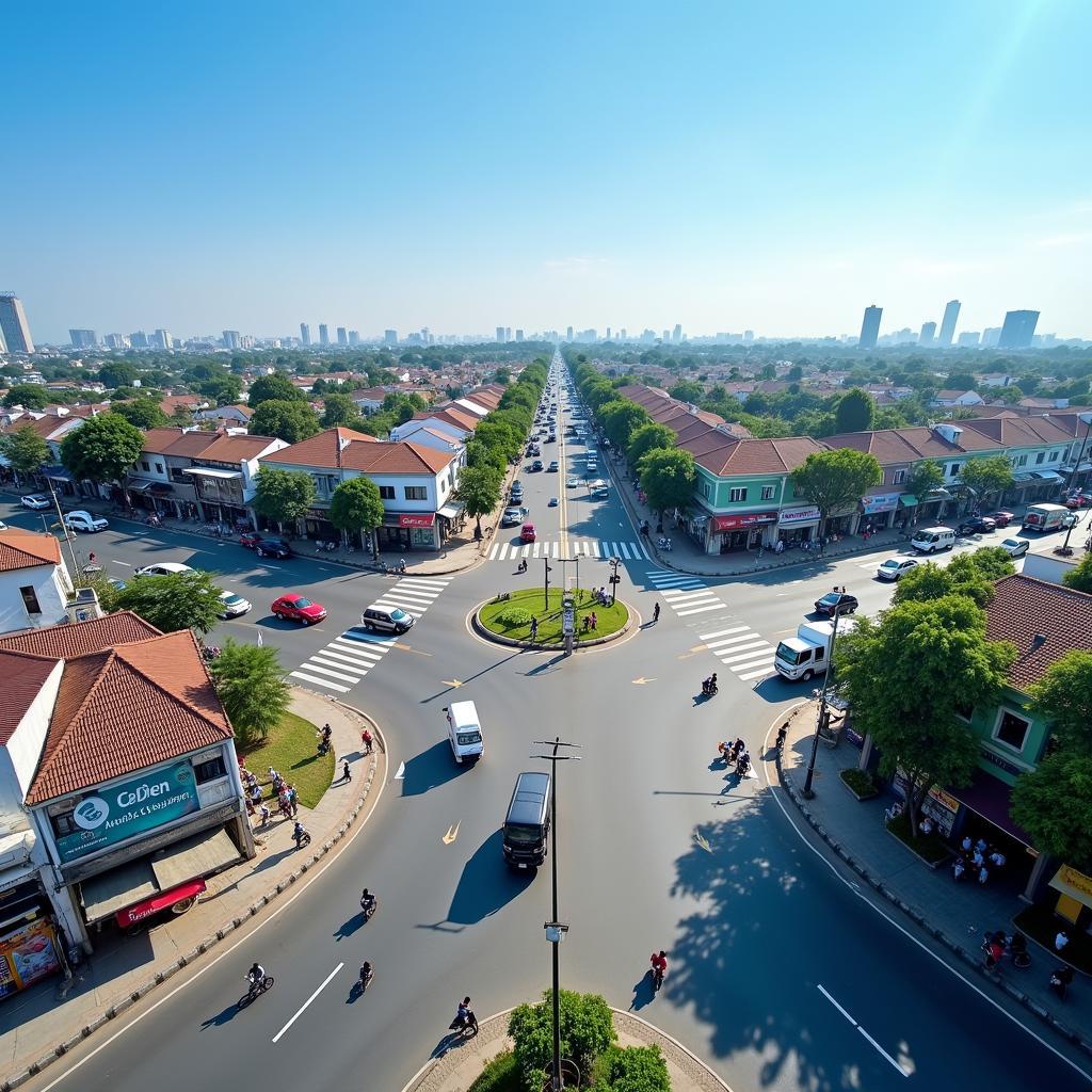 Toàn cảnh Ngã tư Cổ Điển An Dương sầm uất vào ban ngày với dòng xe cộ tấp nập