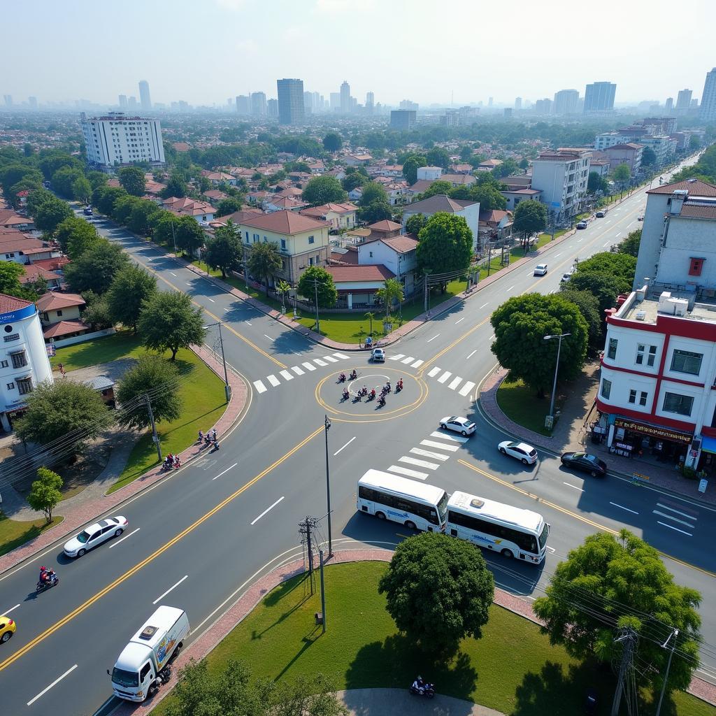 Toàn cảnh Ngã tư Hòa Lợi Bến Cát Bình Dương, điểm giao cắt quan trọng của ĐT741 và Mỹ Phước Tân Vạn.