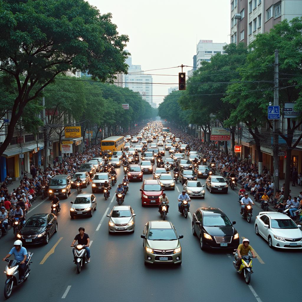 Toàn cảnh ngã tư Nguyễn Thị Minh Khai Cách Mạng Tháng Tám Quận 3 đông đúc giờ cao điểm