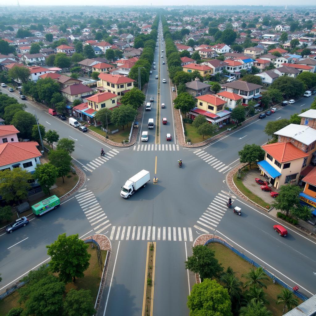 Toàn cảnh Ngã tư Xoài Đôi, Cần Giuộc, điểm nút giao thông quan trọng kết nối các tuyến đường tỉnh Long An.