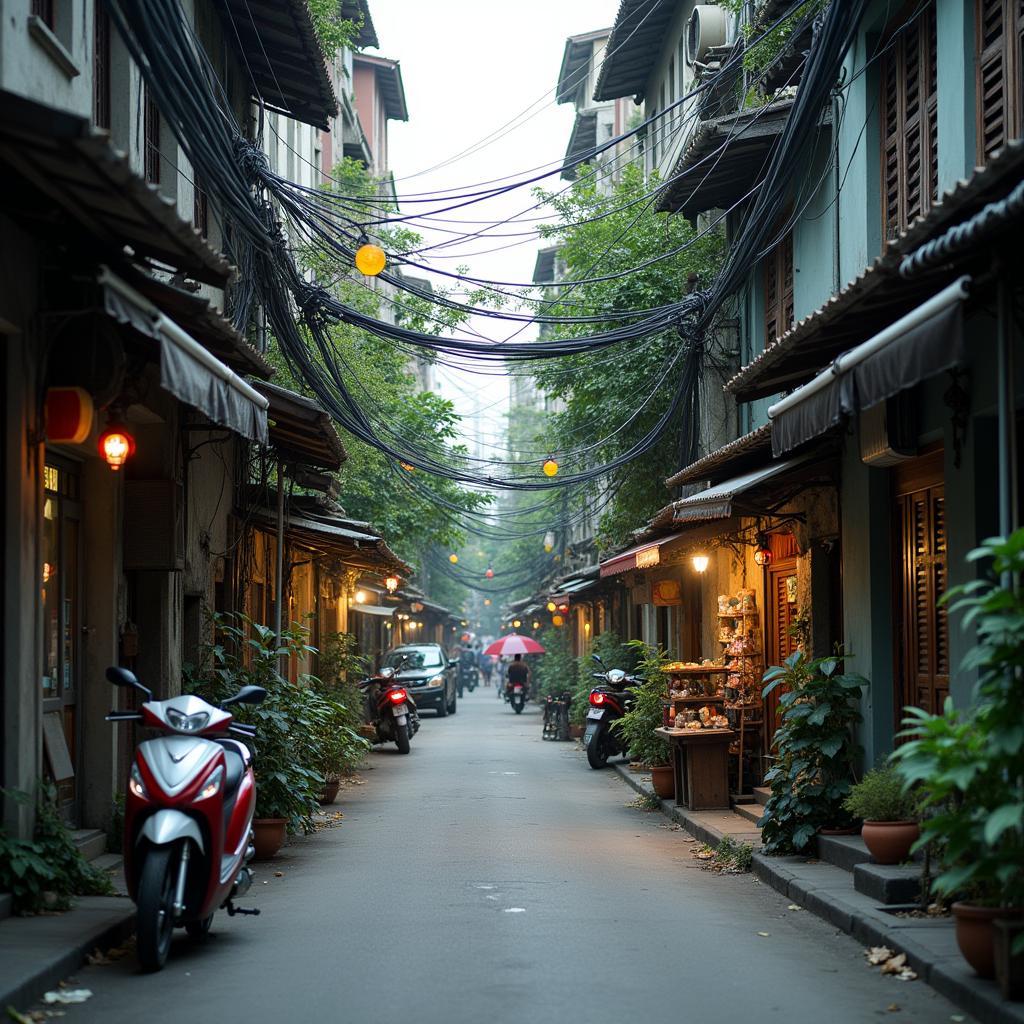 Hình ảnh ngõ 111 Nguyễn Xiển Hà Nội với những ngôi nhà san sát, yên bình.