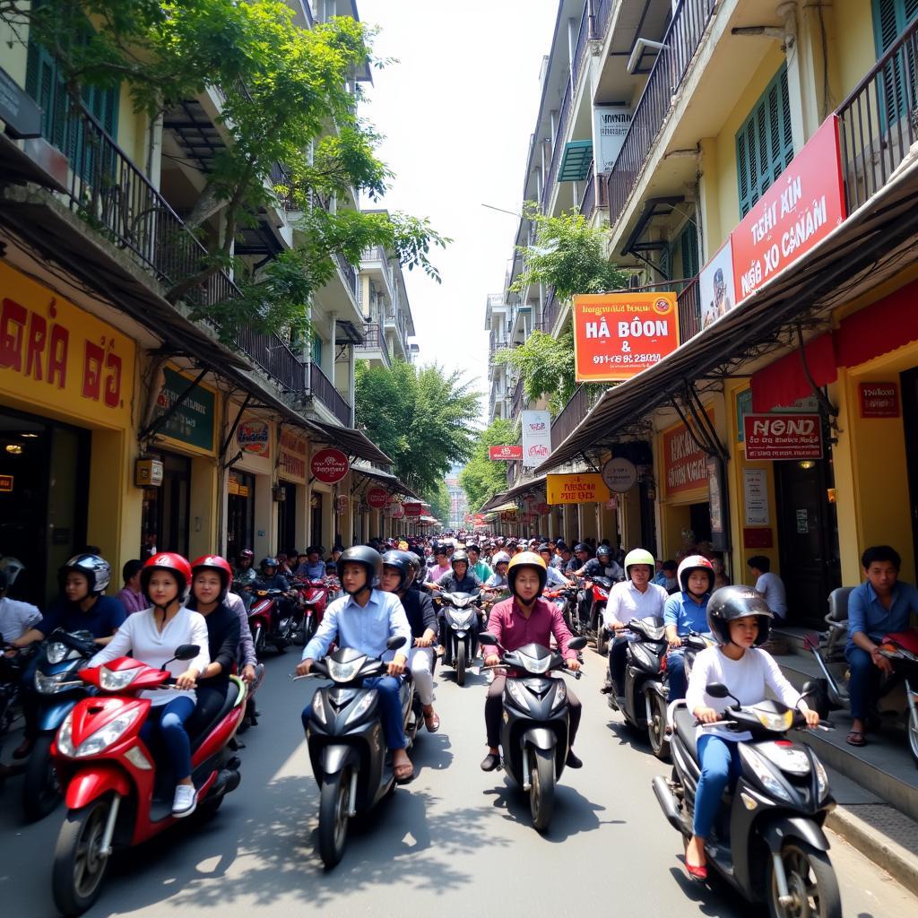 Cảnh quan sầm uất bên ngoài Ngõ 29 Xã Đàn, phường Phương Liên, quận Đống Đa, Hà Nội.