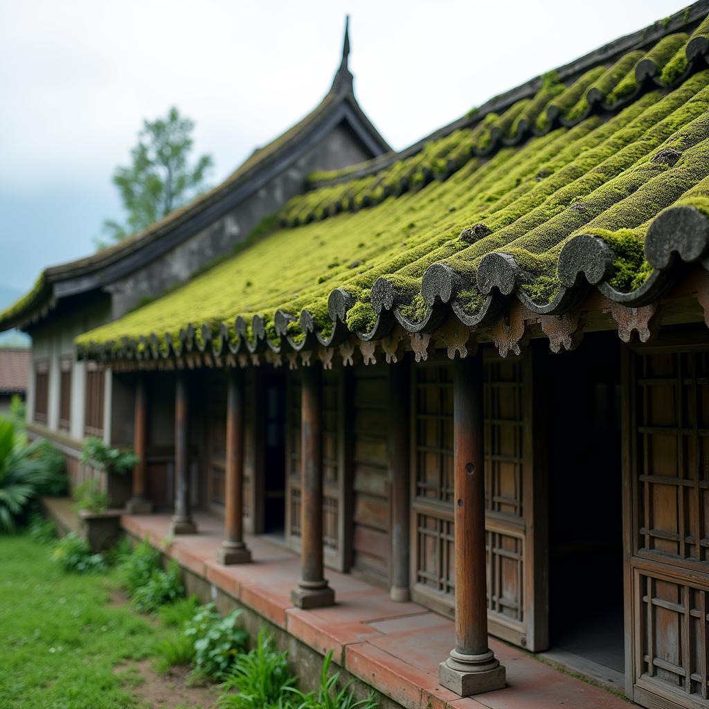 Ngôi đình làng cổ kính rêu phong tại xã Cao Phong, tỉnh Phú Thọ với mái ngói cong và kiến trúc truyền thống đặc trưng.