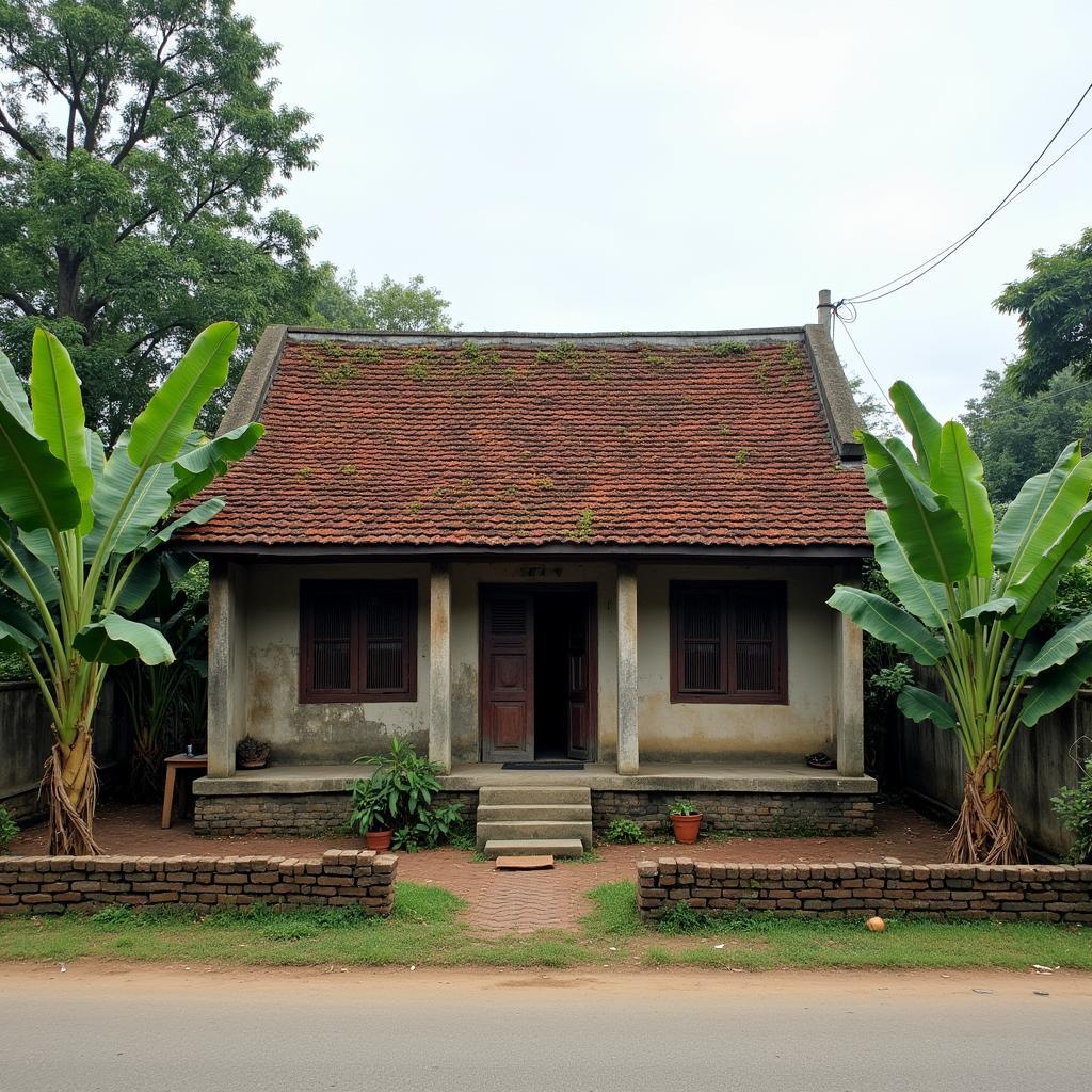 Một ngôi nhà cấp bốn truyền thống của người Việt với mái ngói đỏ rêu phong nằm yên bình tại xã Thọ Văn, tỉnh Phú Thọ