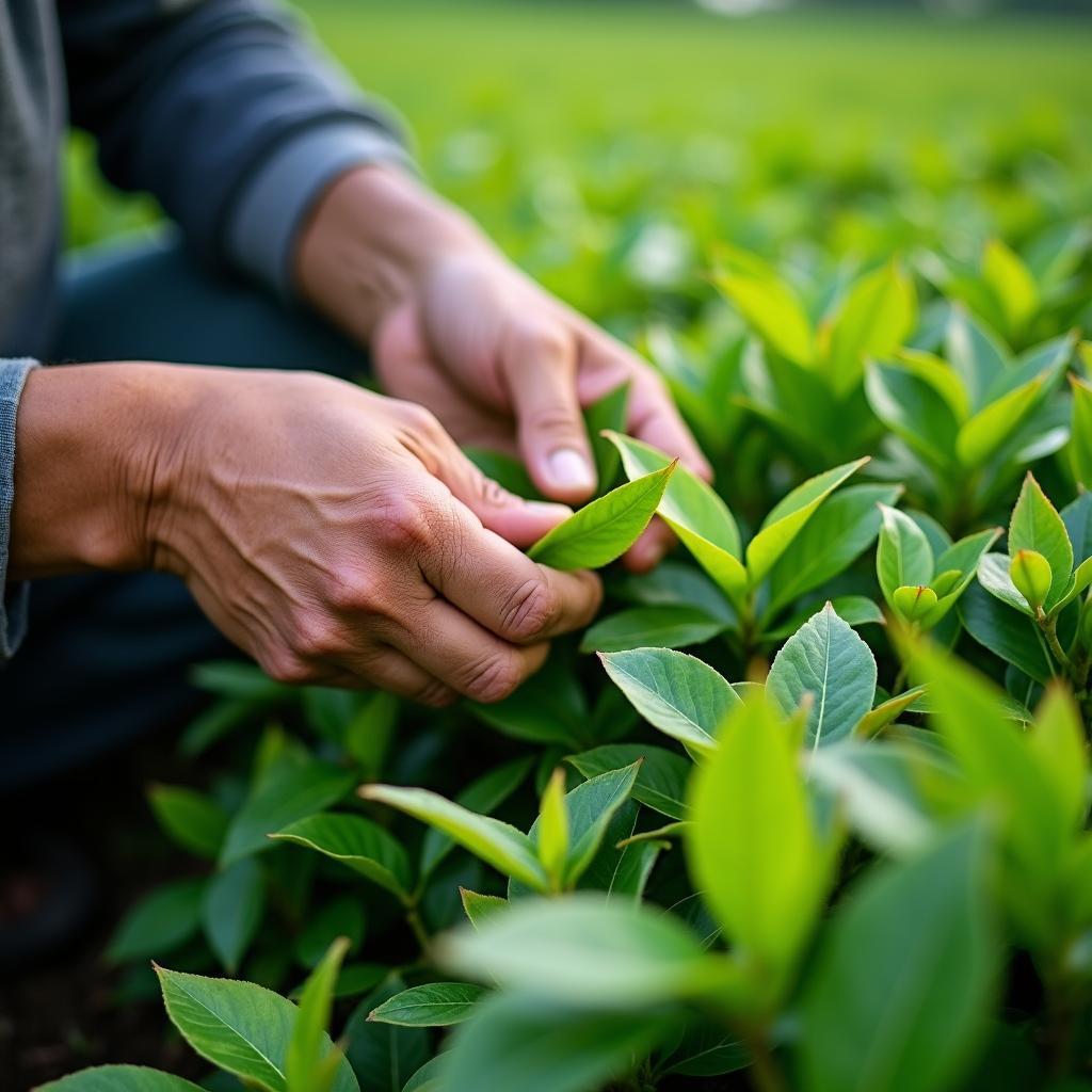 Cận cảnh người nông dân xã Dân Tiến, tỉnh Thái Nguyên đang cẩn thận thu hái những búp chè tươi non mơn mởn