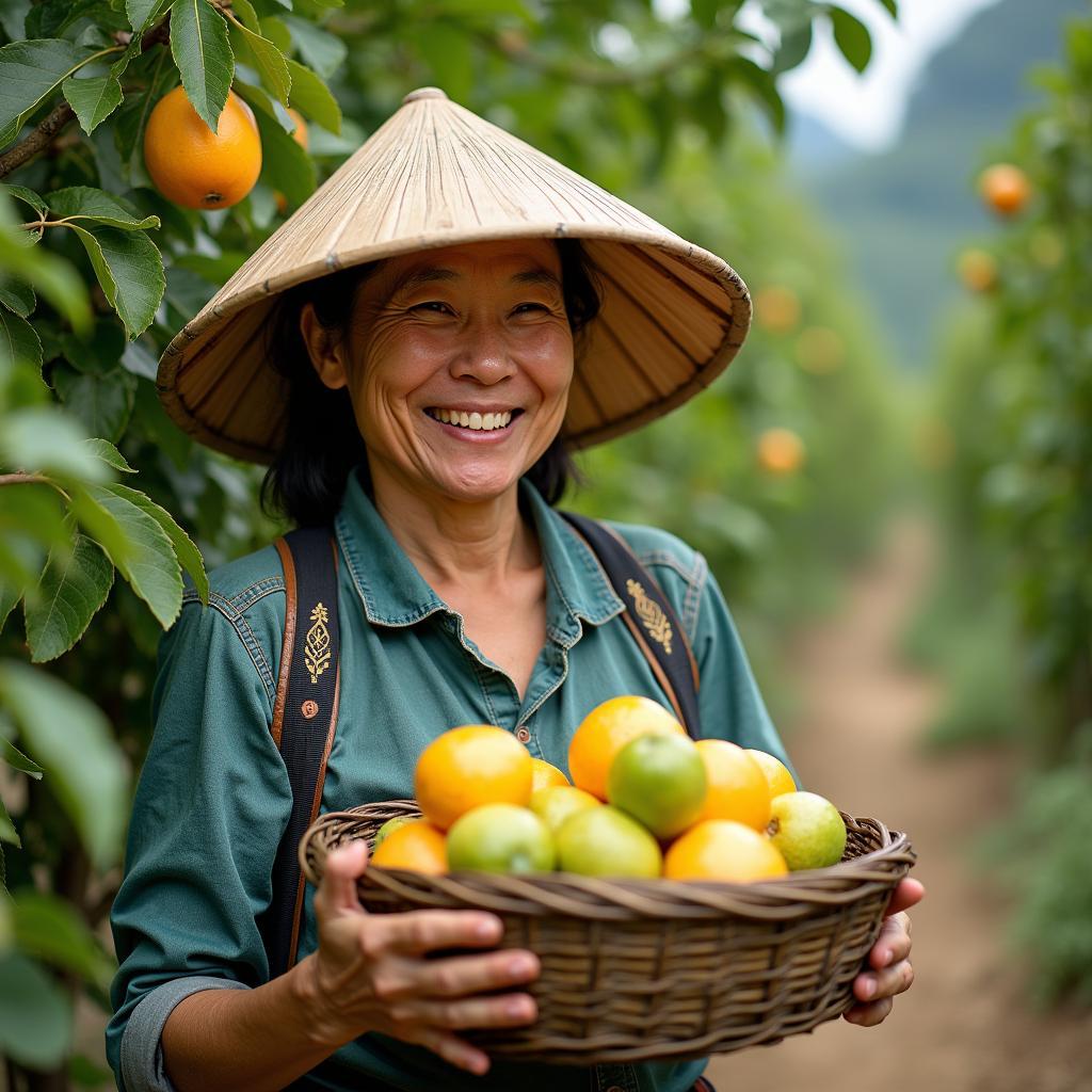 Người dân địa phương tại xã Bao La, tỉnh Phú Thọ đang thu hoạch bưởi Đoan Hùng, một đặc sản nổi tiếng của vùng đất Tổ.