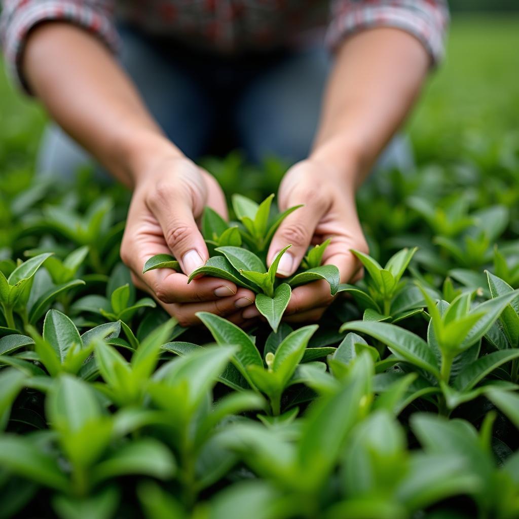 Người nông dân địa phương đang thu hoạch chè trên những đồi chè xanh bạt ngàn ở xã Phú Lạc